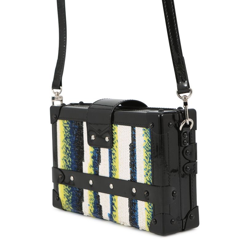Louis Vuitton Shoulder Bag Patent Sequin Petite Malle 2-Way Clutch Noir Black Multicolor