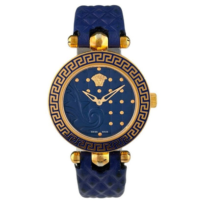 Versace Micro Vanitas Watch SS Leather Quartz Blue