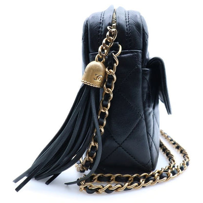 Chanel Quilted CC Logo Tassel Chain Shoulder Bag Black Lambskin Gold