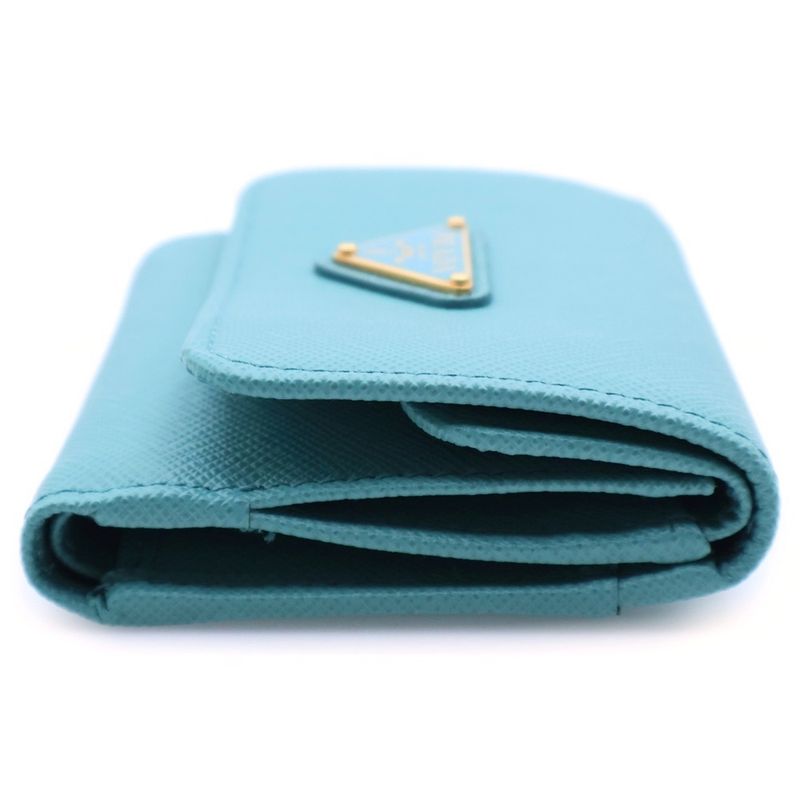 Prada Saffiano Trifold Wallet Aqua Leather Green