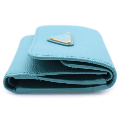 Prada Saffiano Trifold Wallet Aqua Leather Green