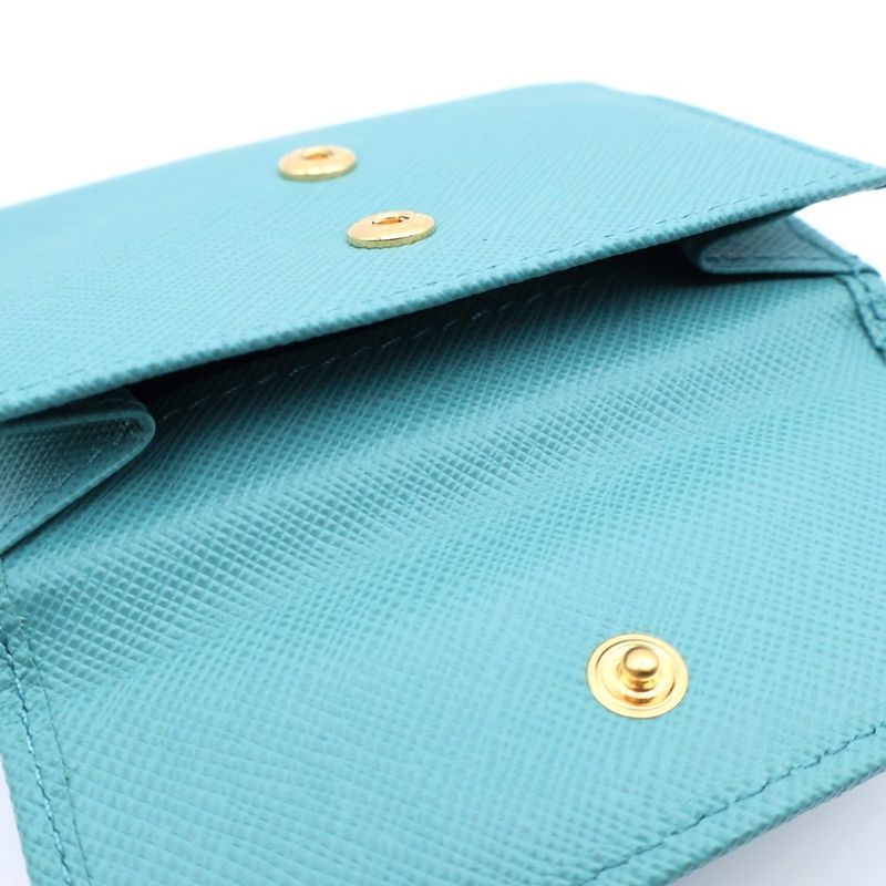 Prada Saffiano Trifold Wallet Aqua Leather Green