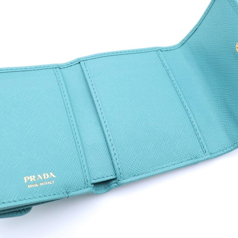 Prada Saffiano Trifold Wallet Aqua Leather Green