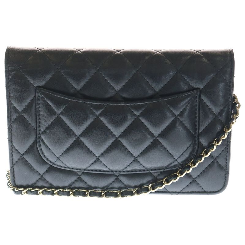 Chanel Quilted Chain Wallet Black Lambskin Gold