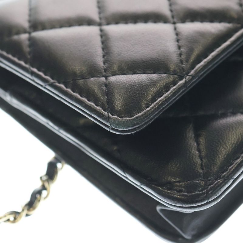 Chanel Quilted Chain Wallet Black Lambskin Gold