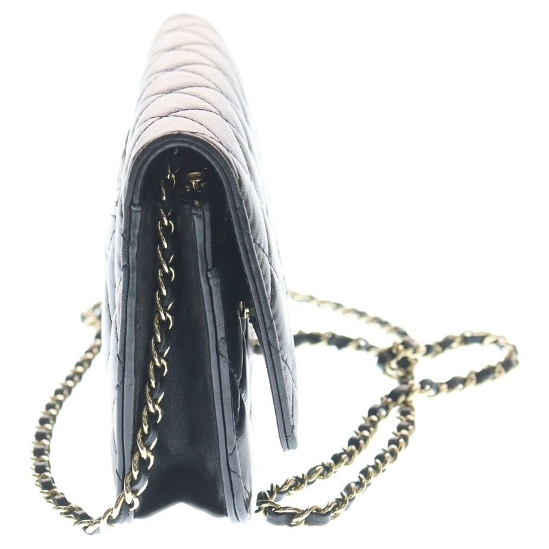 Chanel Quilted Chain Wallet Black Lambskin Gold