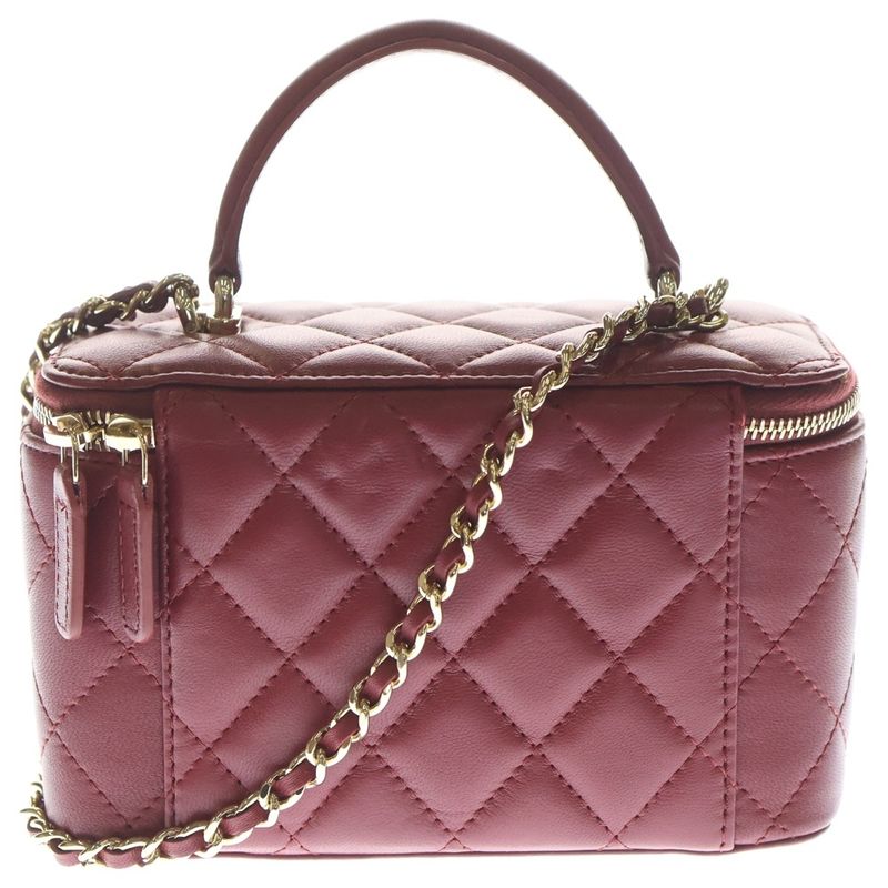Chanel Vanity Chain Shoulder Bag Red Lambskin Gold