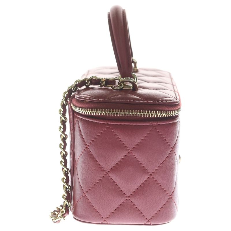 Chanel Vanity Chain Shoulder Bag Red Lambskin Gold