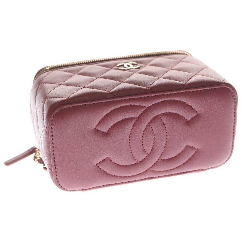 Chanel Vanity Chain Shoulder Bag Red Lambskin Gold
