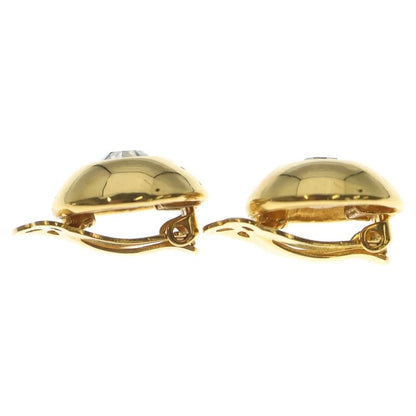 Chanel CC Logo Rhinestone Round Earrings Gold