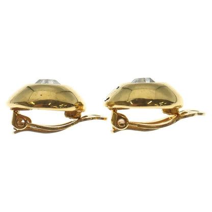 Chanel CC Logo Rhinestone Round Earrings Gold