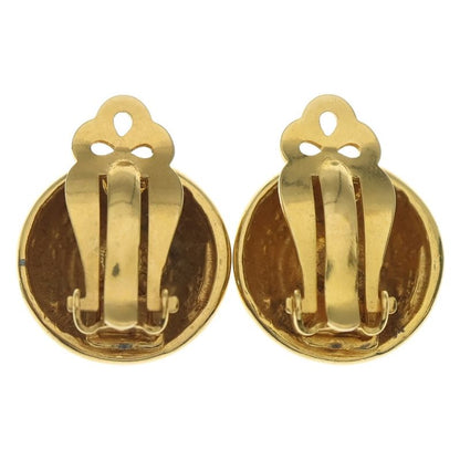 Chanel CC Logo Rhinestone Round Earrings Gold