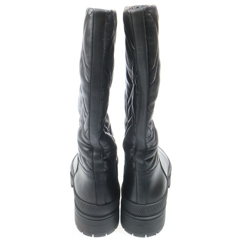 Hermes Fuji Mosaic Exlibris Lambskin Leather Quilted Long Boots Shoes Black
