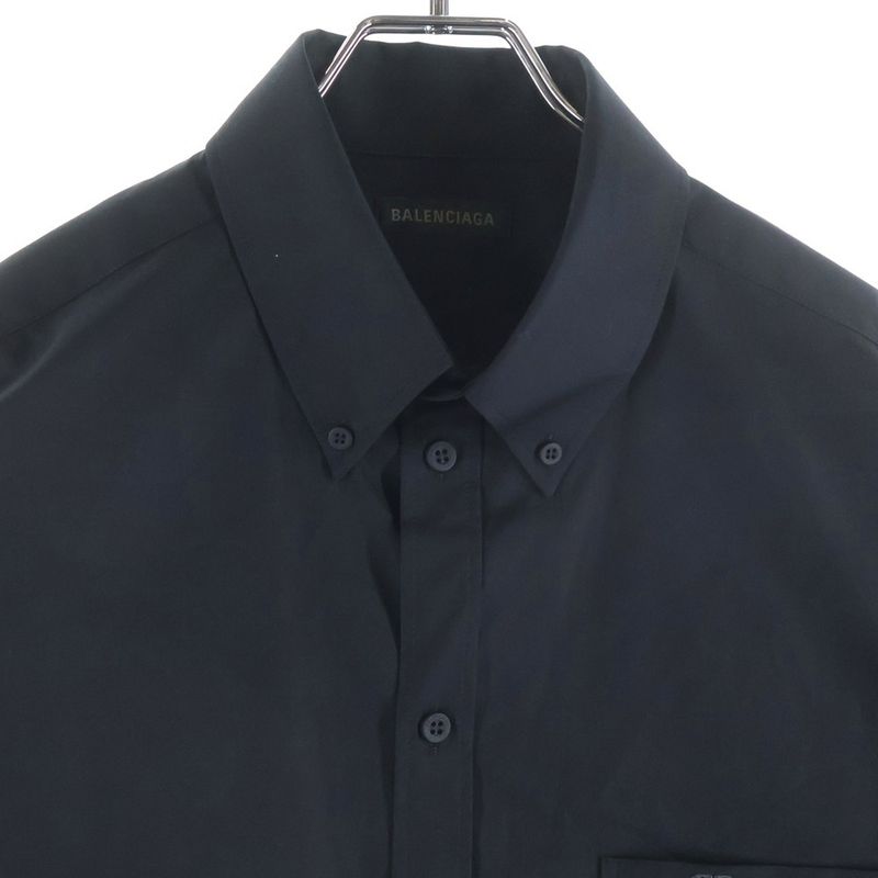 Balenciaga Front Logo Embroidery Short Sleeve Shirt Black