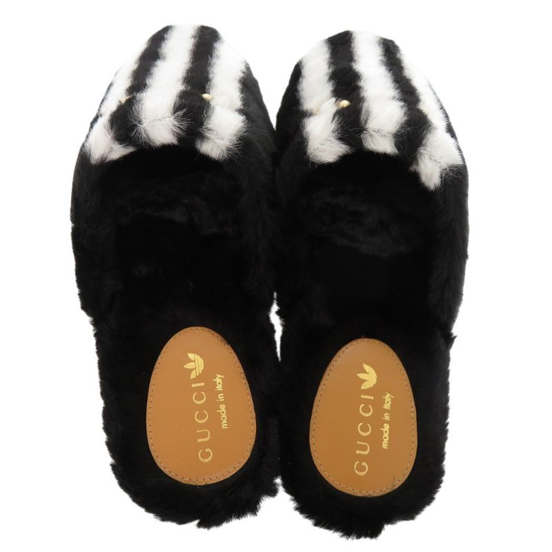 Gucci Adidas Horsebit Fur Slippers Flat Shoes Fur Black