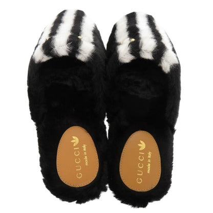 Gucci Adidas Horsebit Fur Slippers Flat Shoes Fur Black