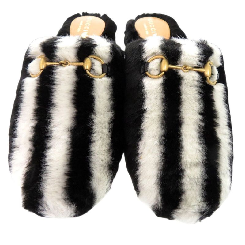 Gucci Adidas Horsebit Fur Slippers Flat Shoes Fur Black