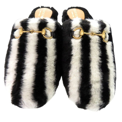 Gucci Adidas Horsebit Fur Slippers Flat Shoes Fur Black