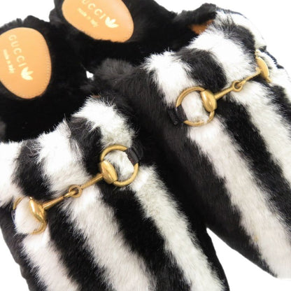 Gucci Adidas Horsebit Fur Slippers Flat Shoes Fur Black