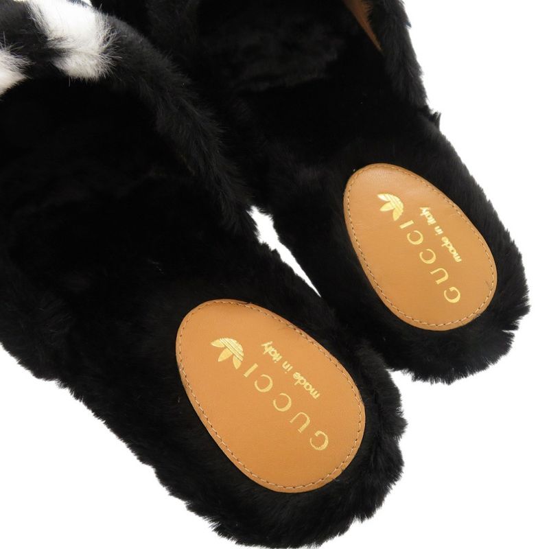 Gucci Adidas Horsebit Fur Slippers Flat Shoes Fur Black