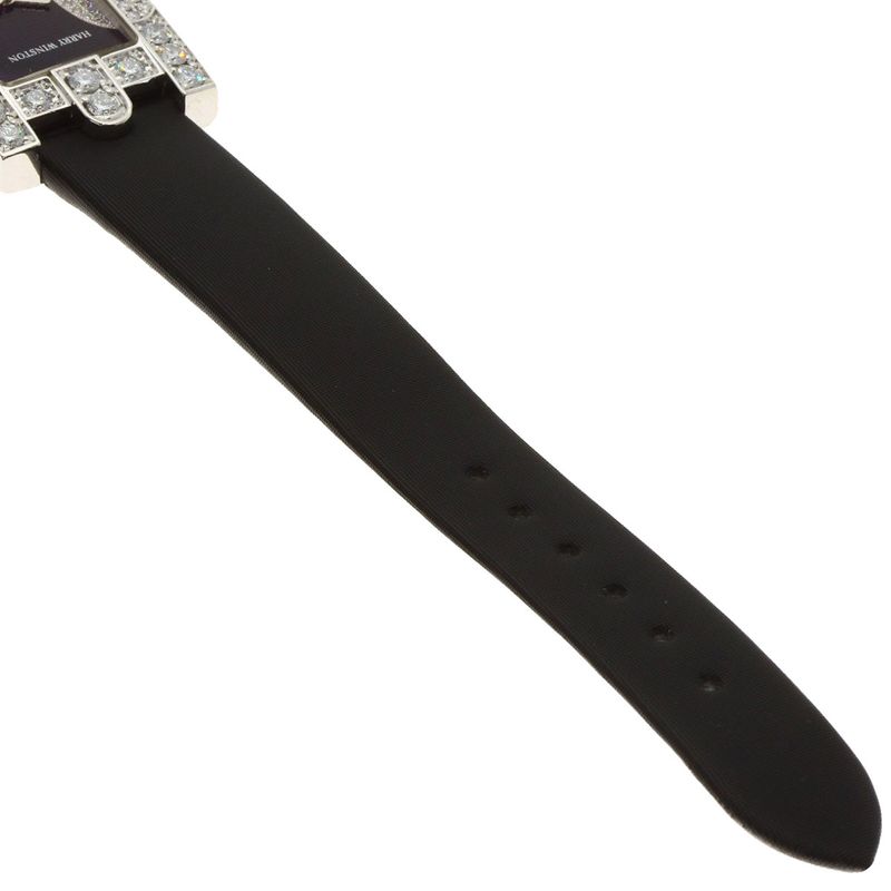 Harry Winston Avenue Night Papillon Watch 18K White Gold Leather
