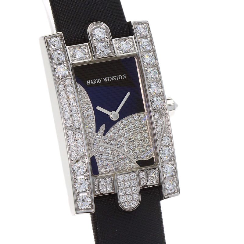 Harry Winston Avenue Night Papillon Watch 18K White Gold Leather