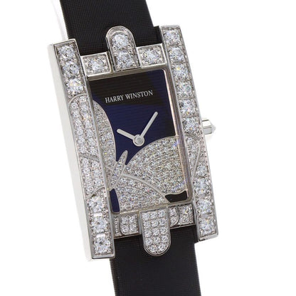 Harry Winston Avenue Night Papillon Watch 18K White Gold Leather
