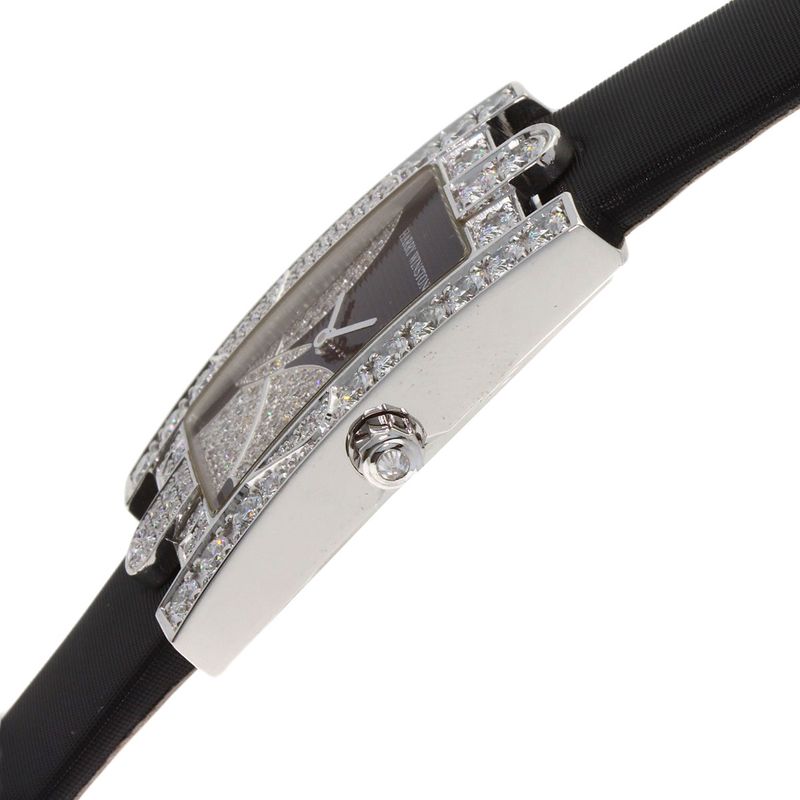 Harry Winston Avenue Night Papillon Watch 18K White Gold Leather