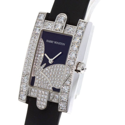 Harry Winston Avenue Night Papillon Watch 18K White Gold Leather