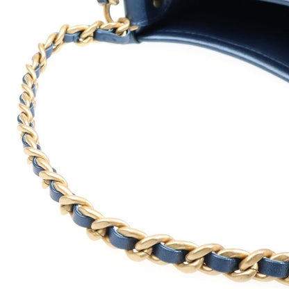 Chanel CC Logo Quilted Hobo Leather Trim Denim Chain Shoulder Bag Blue