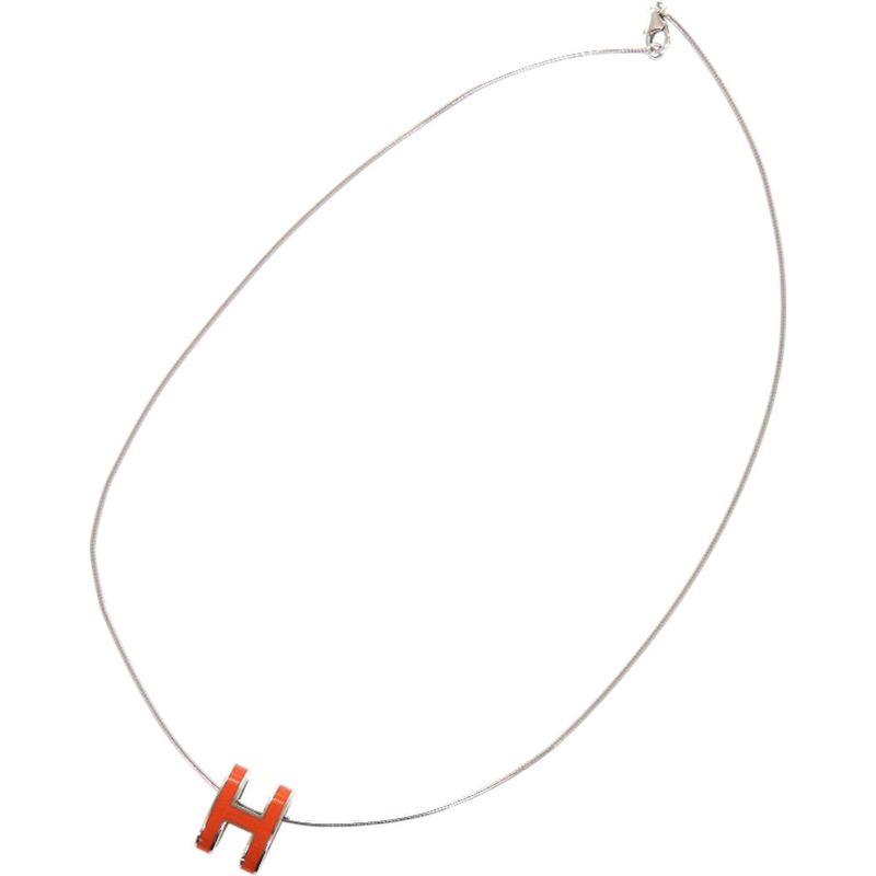 Hermes Wire Pop Metal Orange Silver Necklace