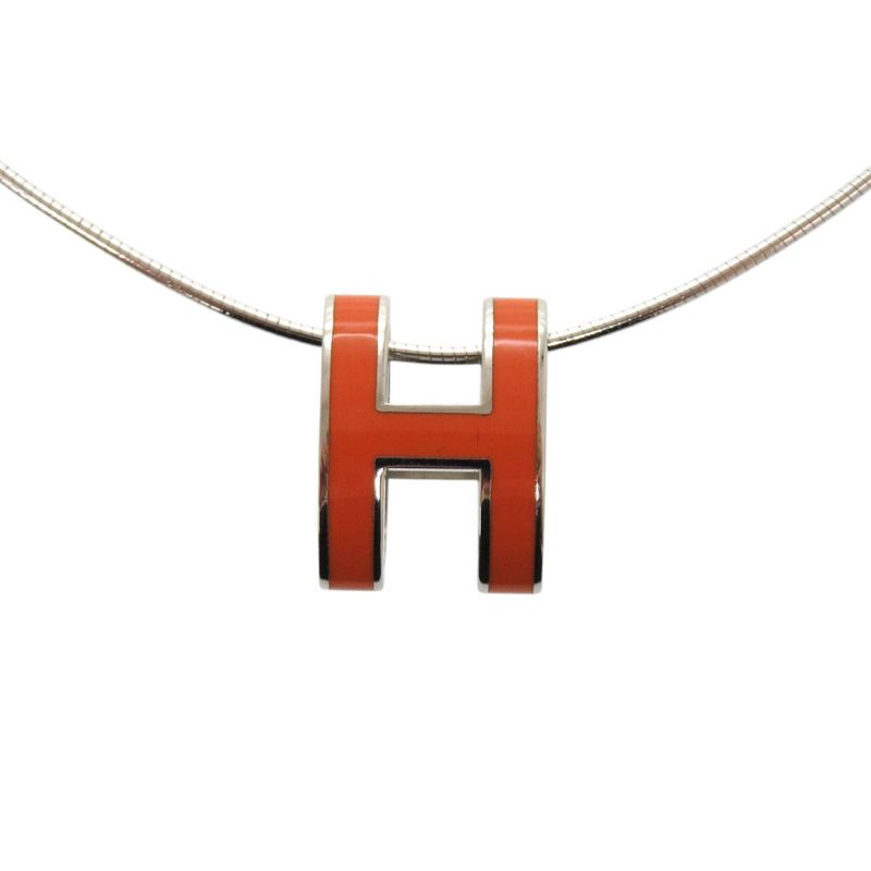 Hermes Wire Pop Metal Orange Silver Necklace