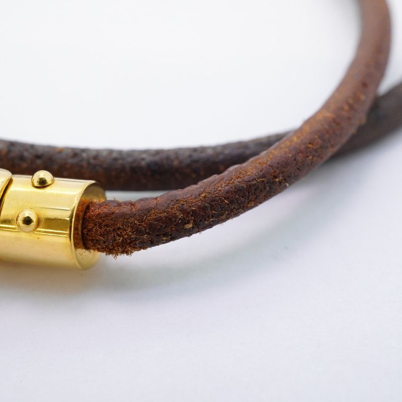 Hermes Bracelet Choker Viviride Fantasy Heart Gold Plated Leather Brown