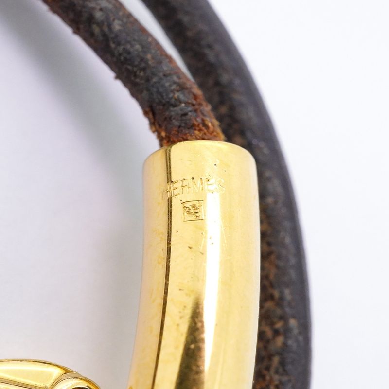 Hermes Bracelet Choker Viviride Fantasy Heart Gold Plated Leather Brown