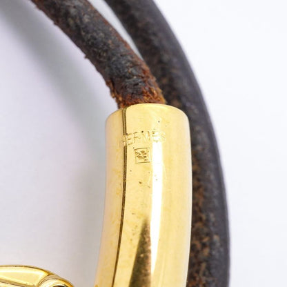 Hermes Bracelet Choker Viviride Fantasy Heart Gold Plated Leather Brown