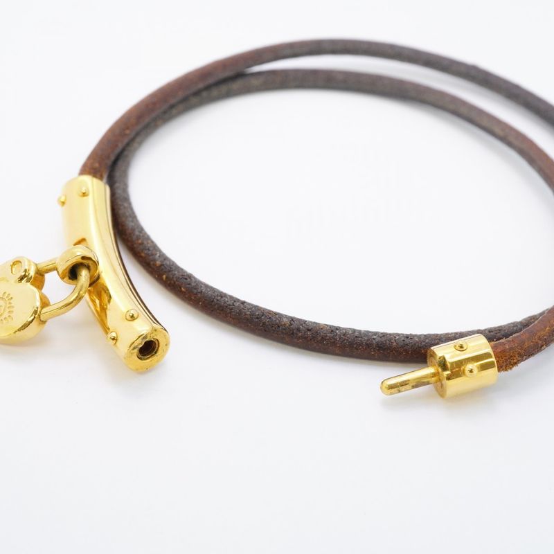 Hermes Bracelet Choker Viviride Fantasy Heart Gold Plated Leather Brown
