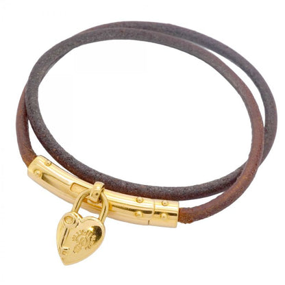Hermes Bracelet Choker Viviride Fantasy Heart Gold Plated Leather Brown