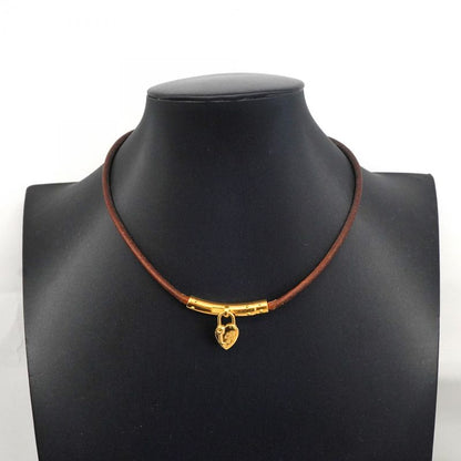 Hermes Bracelet Choker Viviride Fantasy Heart Gold Plated Leather Brown