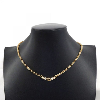 Dior Necklace CD Logo Gold Plated Rhinestone