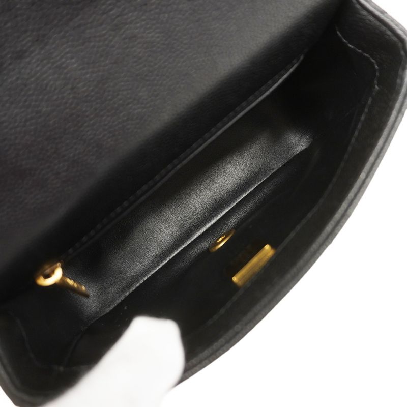 Chanel Shoulder Bag Mini Quilted Caviar Leather Black Gold