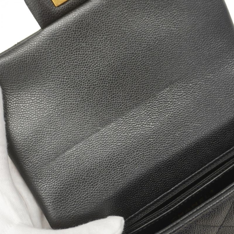 Chanel Shoulder Bag Mini Quilted Caviar Leather Black Gold