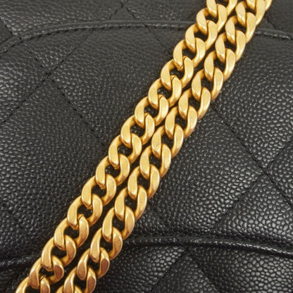 Chanel Shoulder Bag Mini Quilted Caviar Leather Black Gold