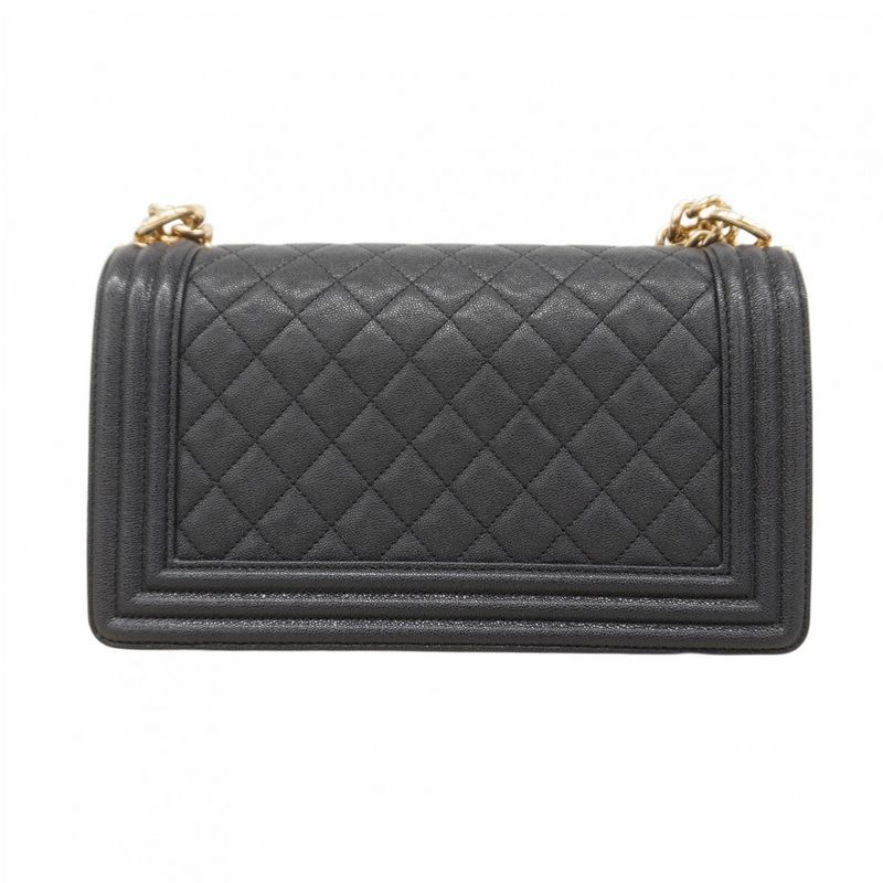 Chanel Shoulder Bag Boy Caviar Leather Navy Champagne Gold
