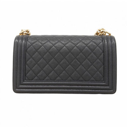 Chanel Shoulder Bag Boy Caviar Leather Navy Champagne Gold
