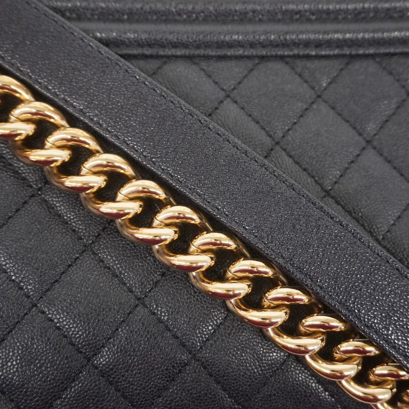 Chanel Shoulder Bag Boy Caviar Leather Navy Champagne Gold