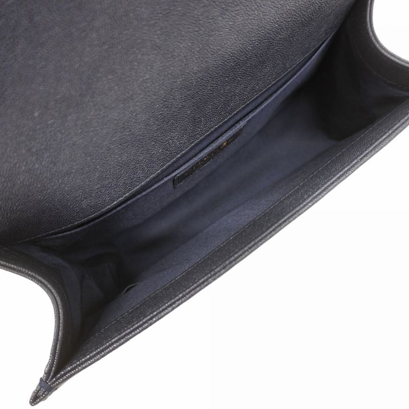 Chanel Shoulder Bag Boy Caviar Leather Navy Champagne Gold