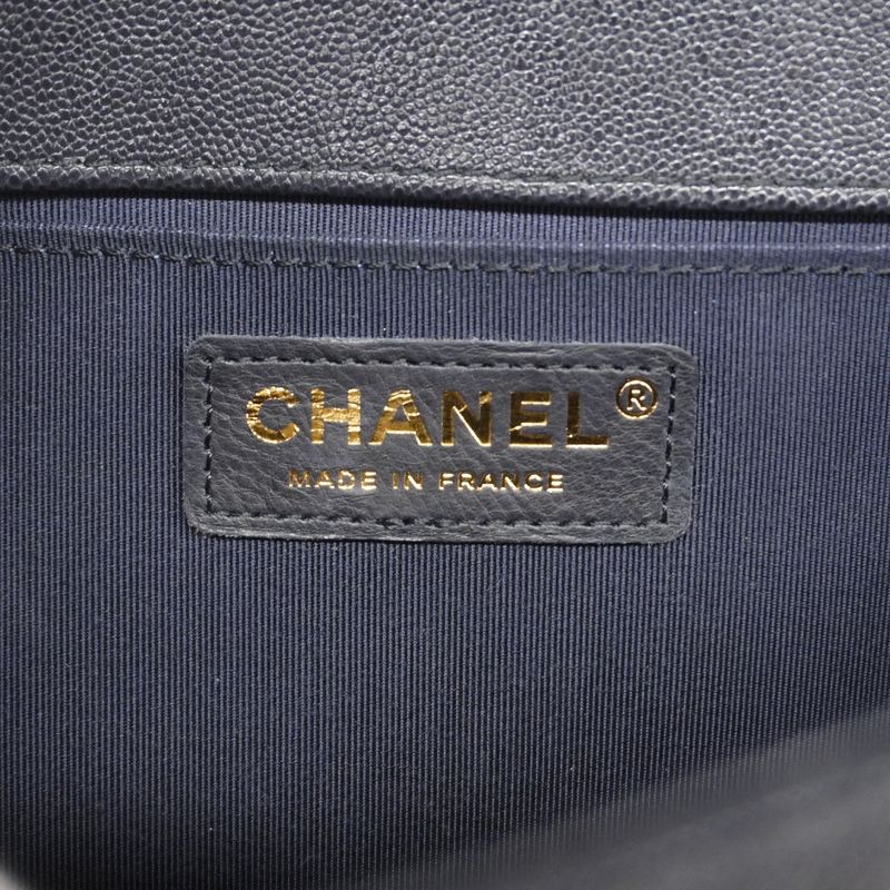 Chanel Shoulder Bag Boy Caviar Leather Navy Champagne Gold