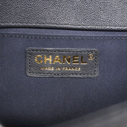 Chanel Shoulder Bag Boy Caviar Leather Navy Champagne Gold