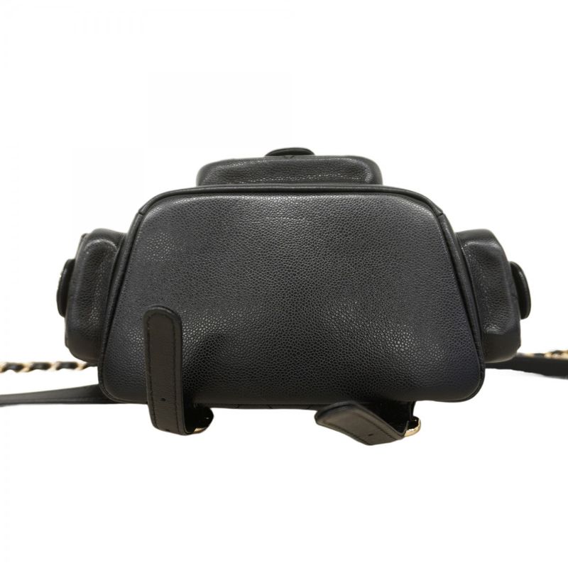 Chanel Backpack Quilted Caviar Leather Black Champagne Gold