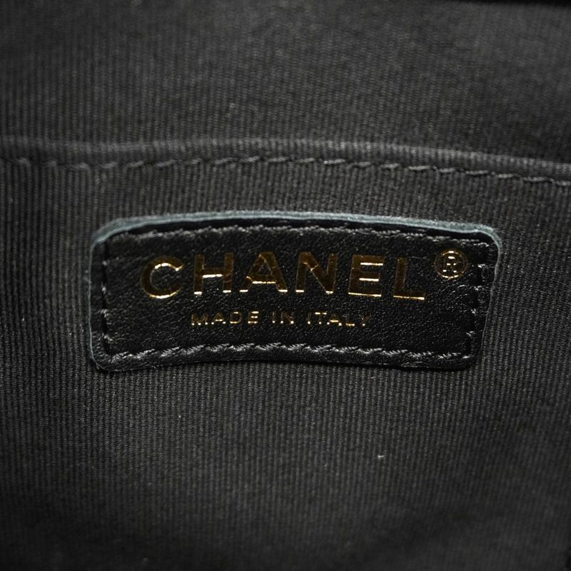 Chanel Backpack Quilted Caviar Leather Black Champagne Gold